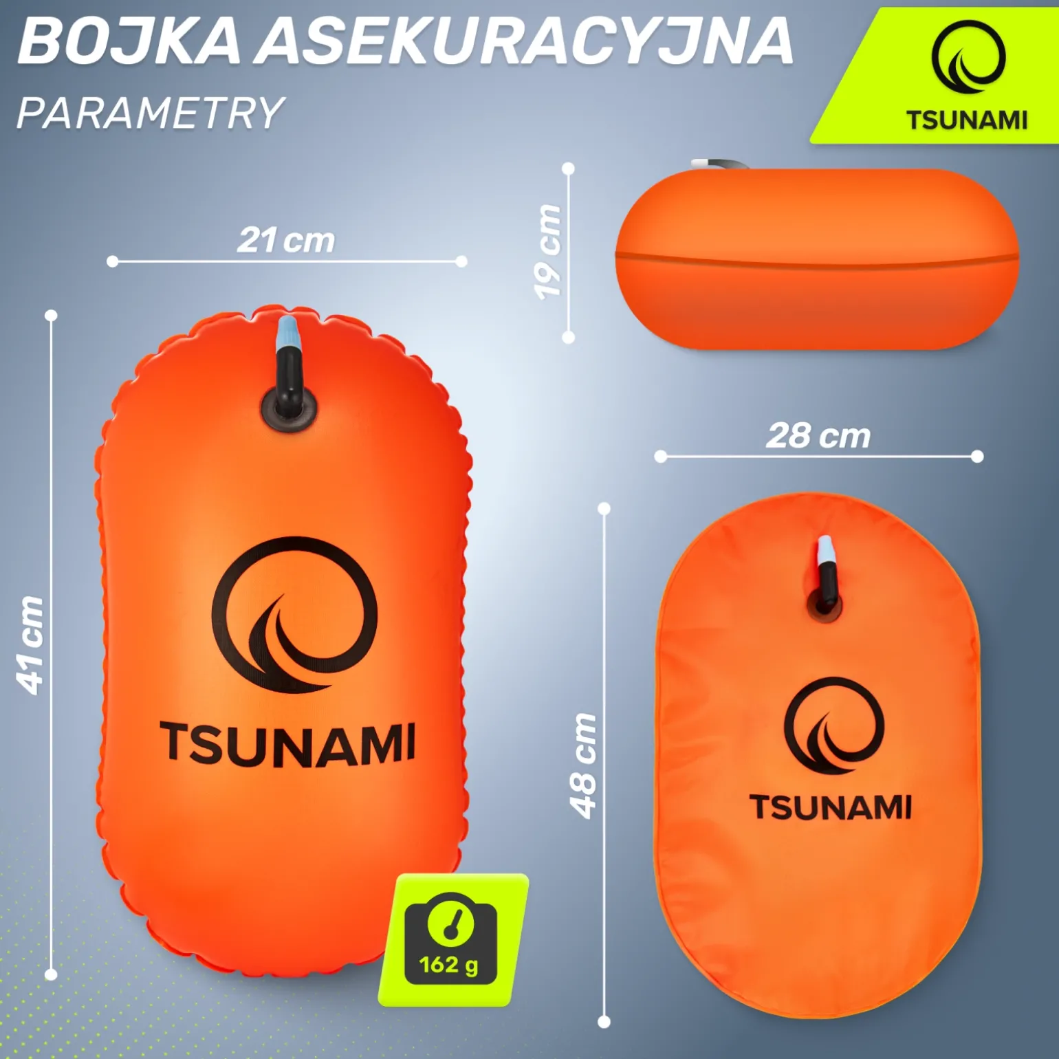 Bojka asekuracyjna do pływania dmuchana TSUNAMI pomarańczowa