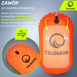 Bojka asekuracyjna do pływania dmuchana TSUNAMI pomarańczowa