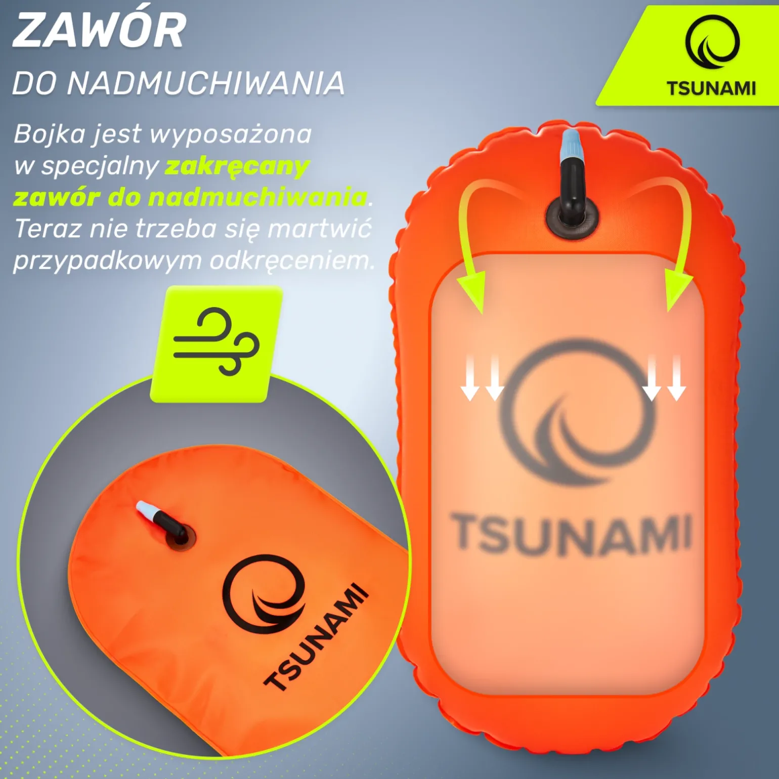 Bojka asekuracyjna do pływania dmuchana TSUNAMI pomarańczowa