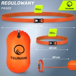 Bojka asekuracyjna do pływania dmuchana TSUNAMI pomarańczowa
