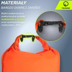Bojka asekuracyjna do pływania z suchą kieszenią 2w1 TSUNAMI pomarańczowa