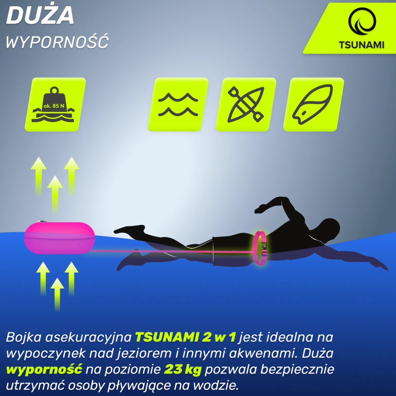 Bojka asekuracyjna do pływania dmuchana TSUNAMI różowa