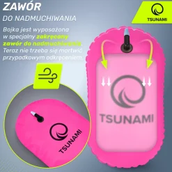 Bojka asekuracyjna do pływania dmuchana TSUNAMI różowa