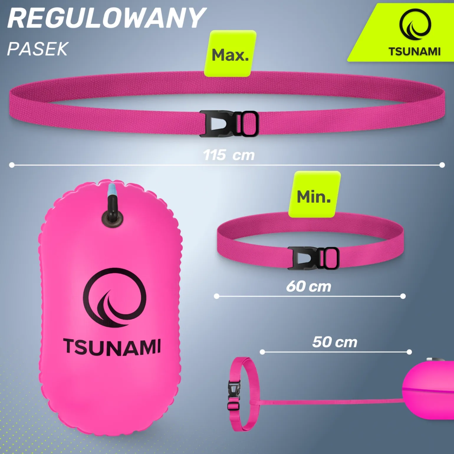 Bojka asekuracyjna do pływania dmuchana TSUNAMI różowa