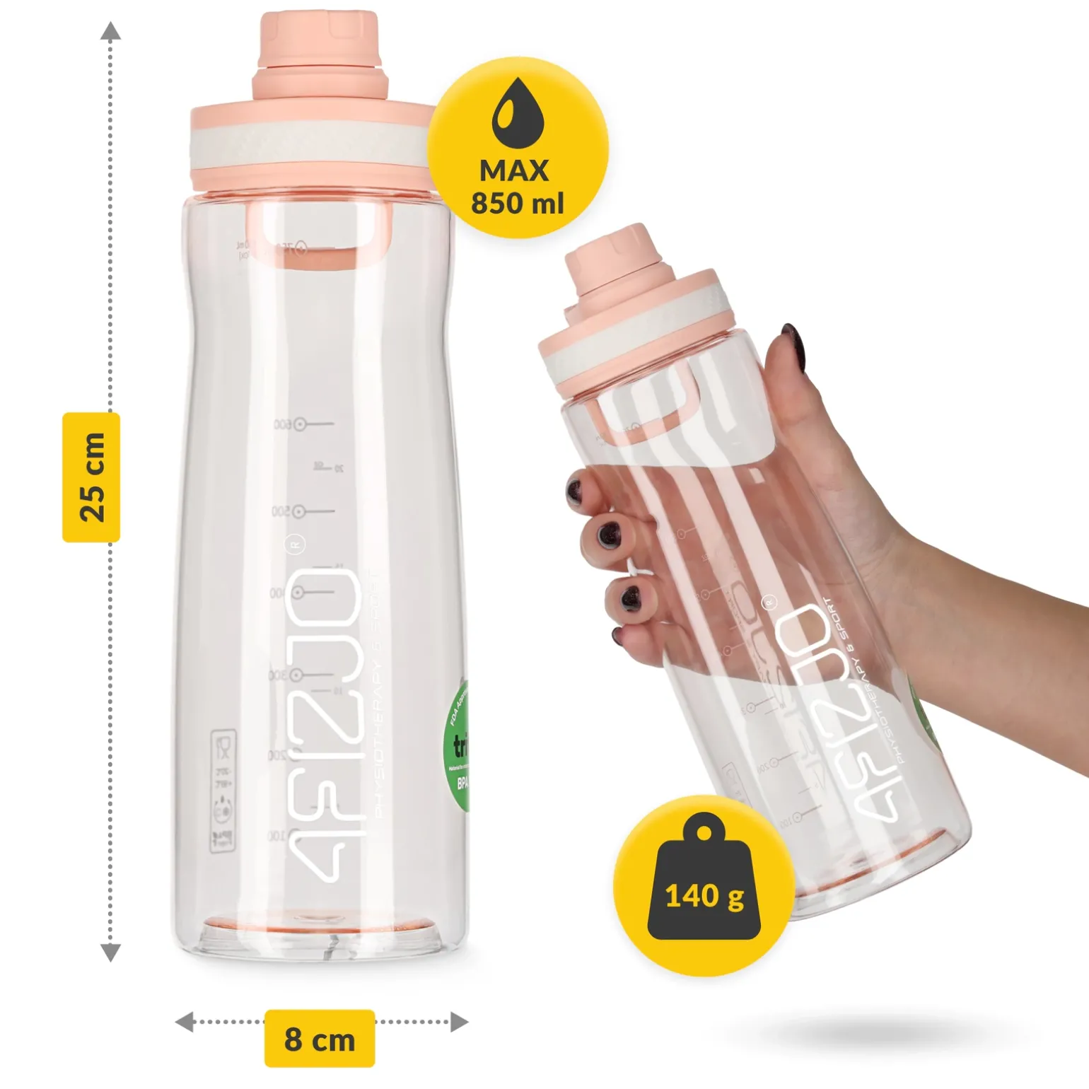 Butelka sportowa na wodę 850 ml różowa