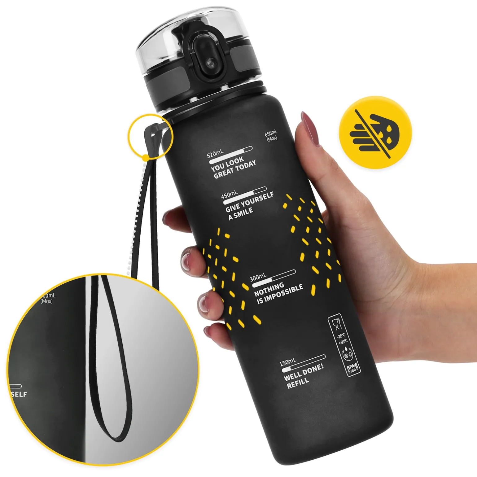 Butelka sportowa na wodę 650 ml czarna