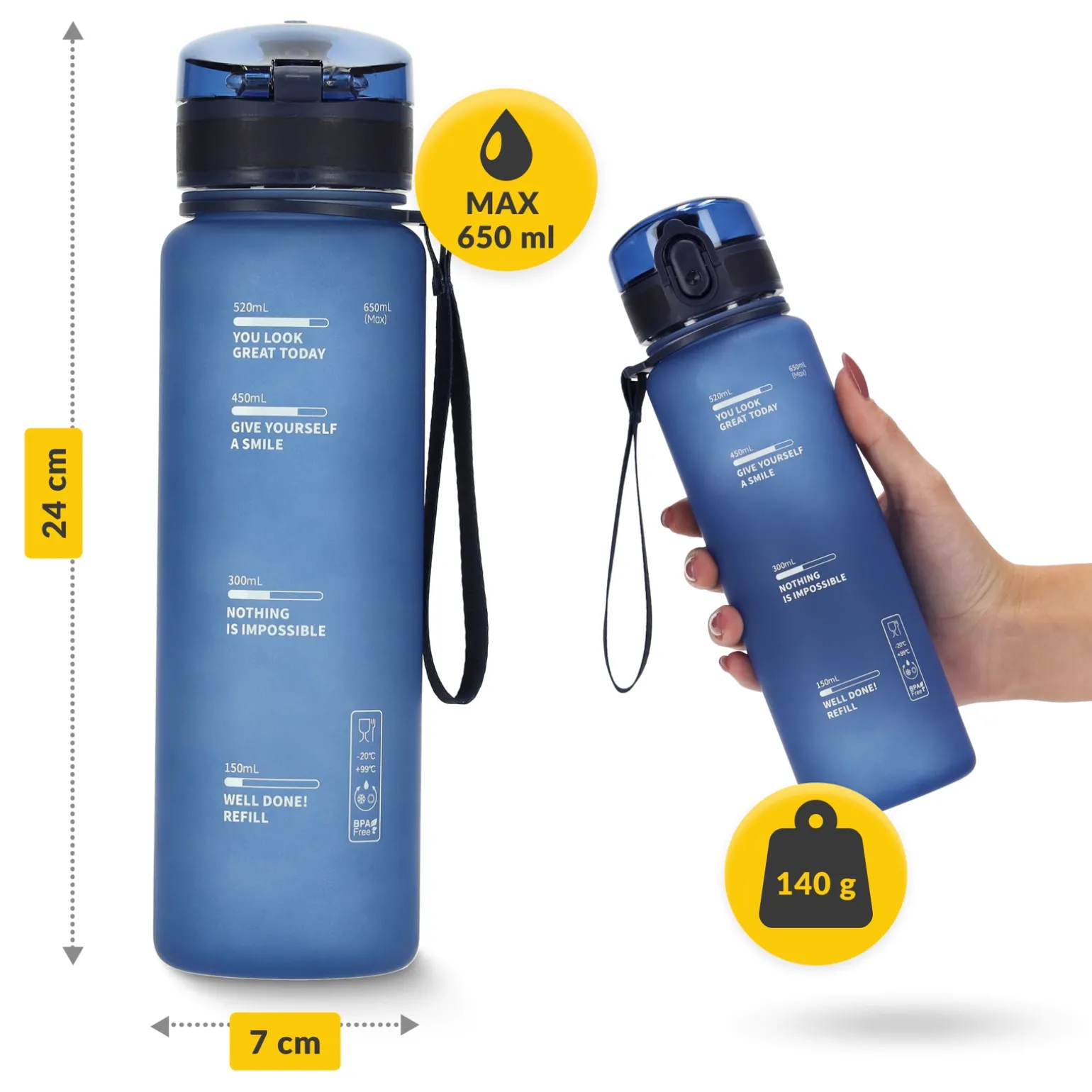 Butelka sportowa na wodę 650 ml niebieska