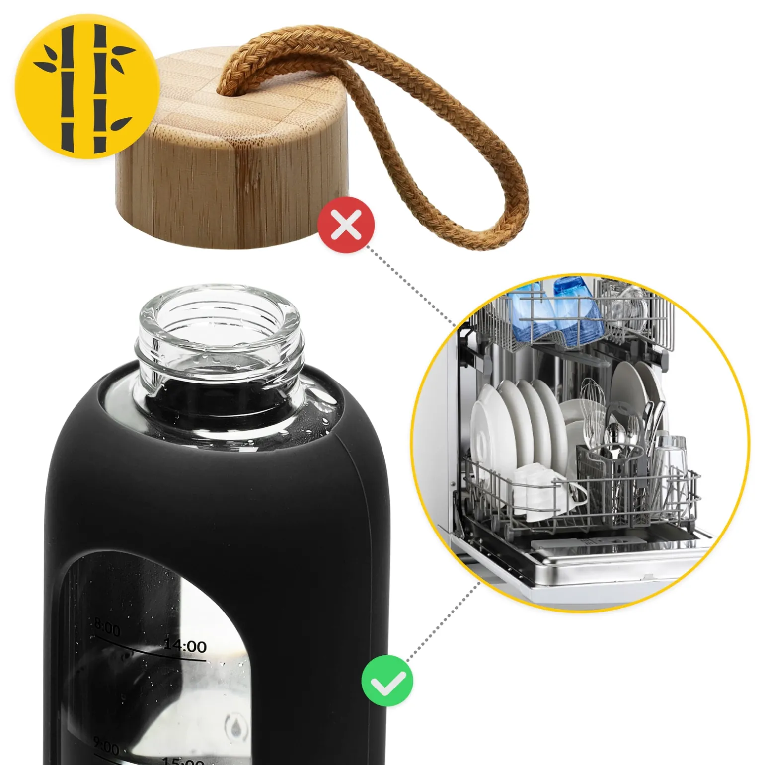 Butelka szklana na wodę 750 ml czarna