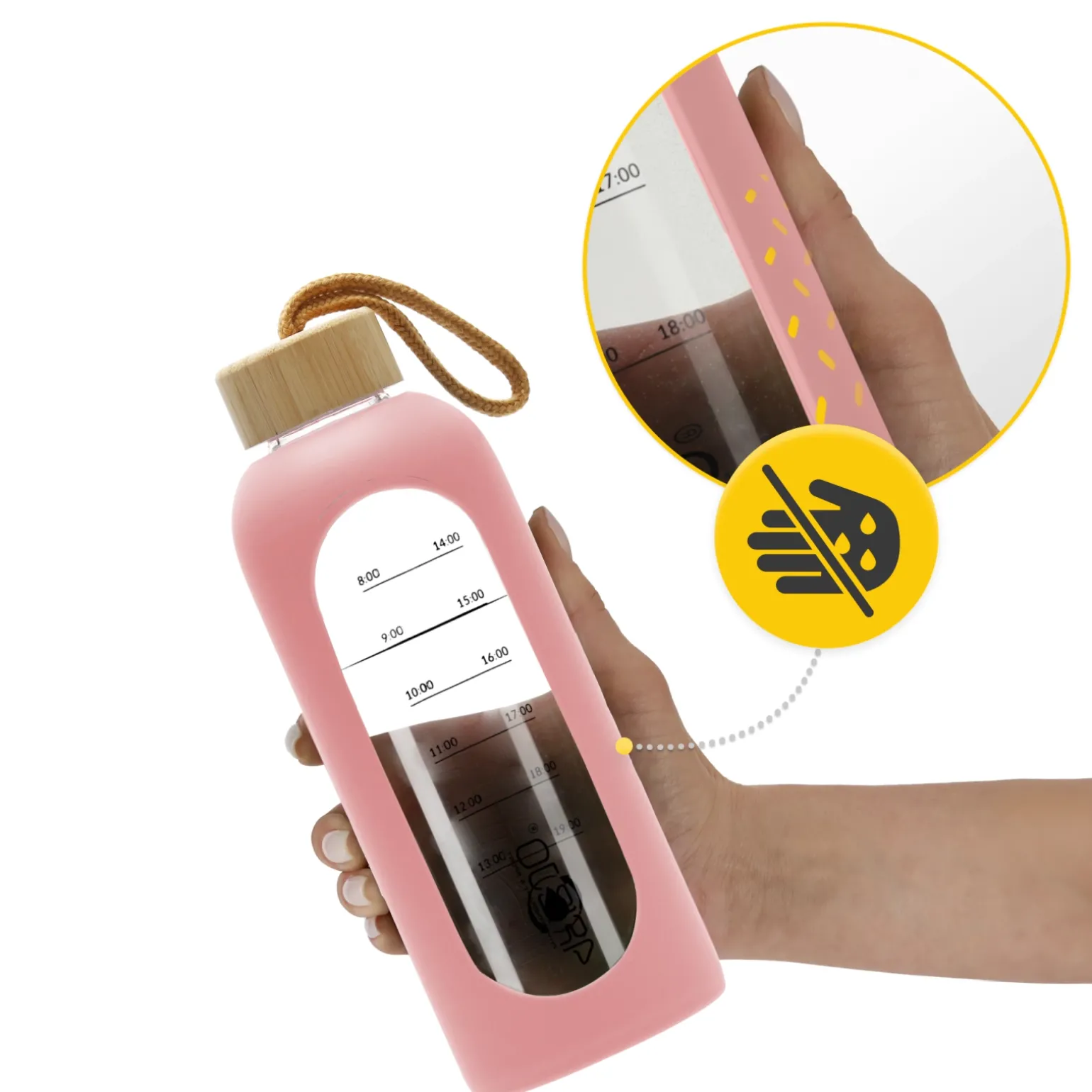 Butelka szklana na wodę 750 ml różowa