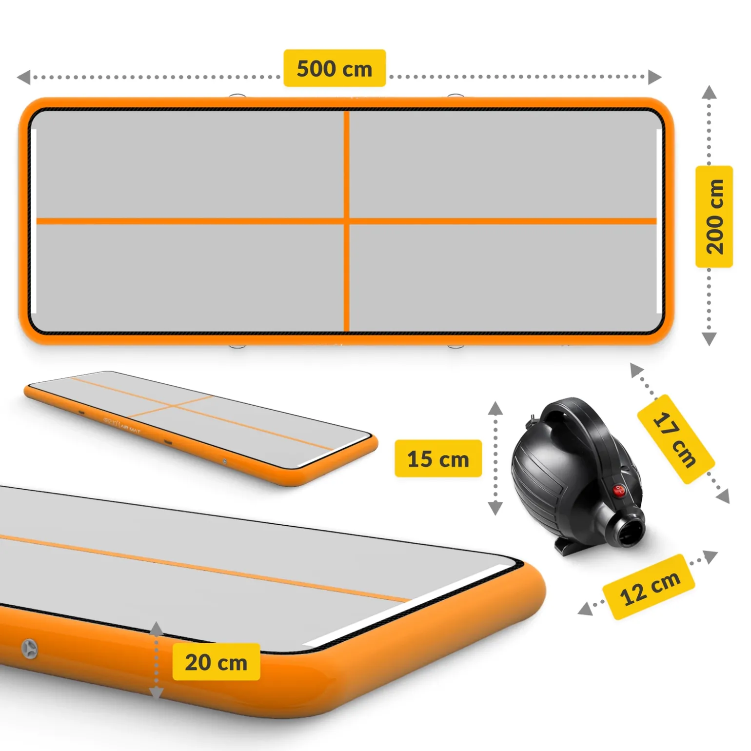 Ścieżka akrobatyczna AIR MAT 5 x 2 x 0,2 m z pompką