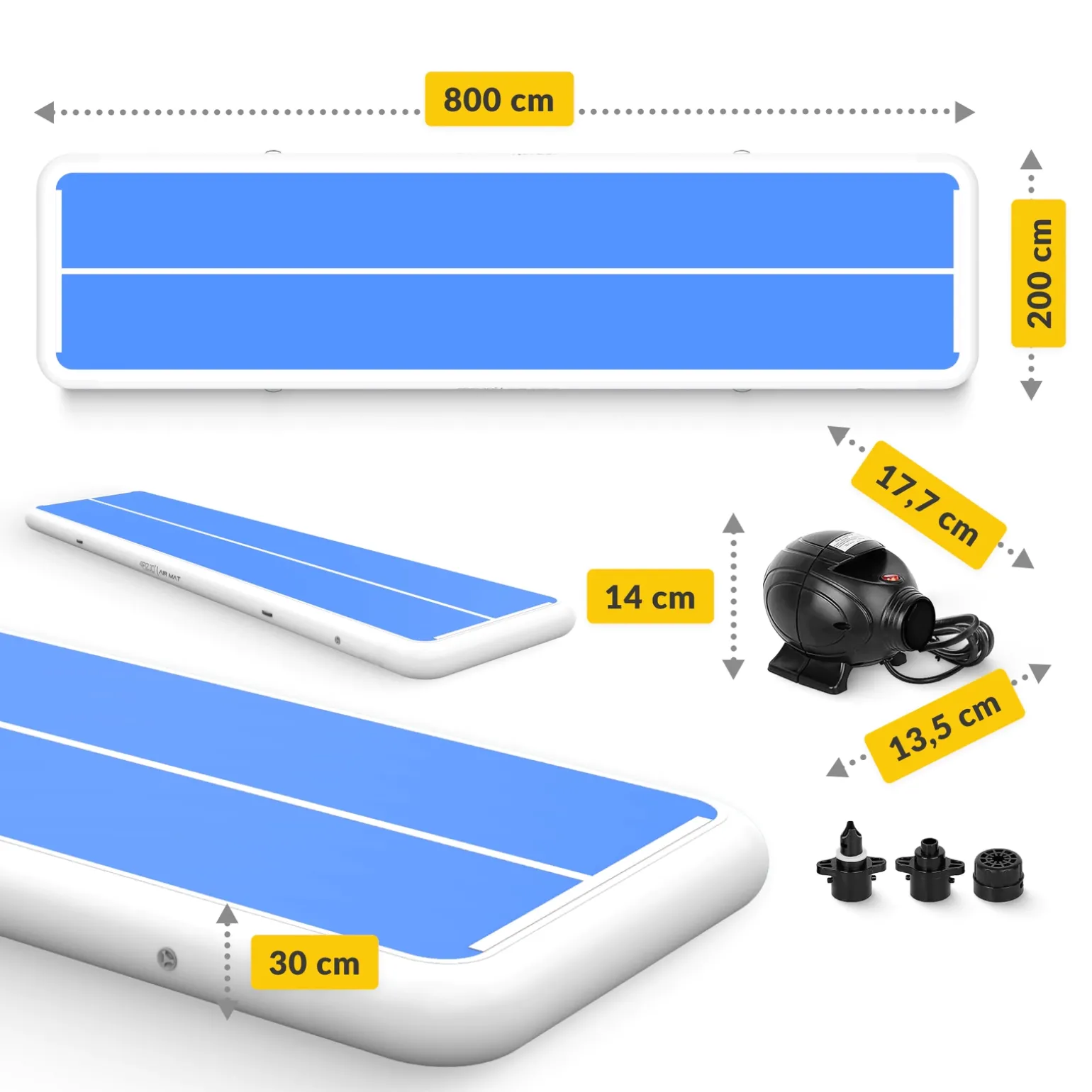 Ścieżka akrobatyczna AIR MAT PRO 8 x 2 x 0,3 m z pompką