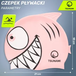Czepek na basen dla dzieci TSUNAMI SHARK różowy