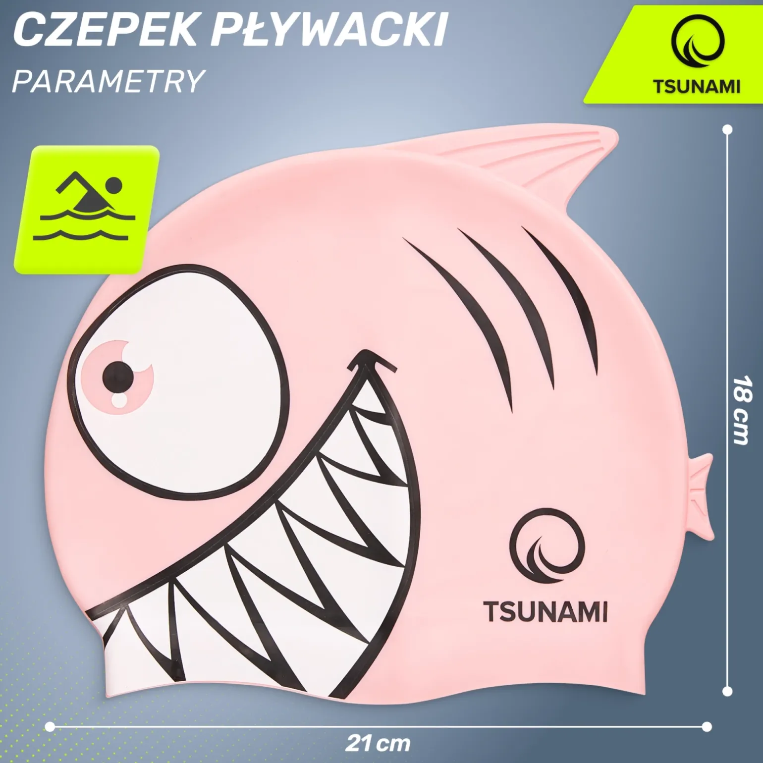 Czepek na basen dla dzieci TSUNAMI SHARK różowy
