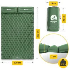 Dmuchany materac turystyczny dwuosobowy samopompujący Mountain Goat khaki