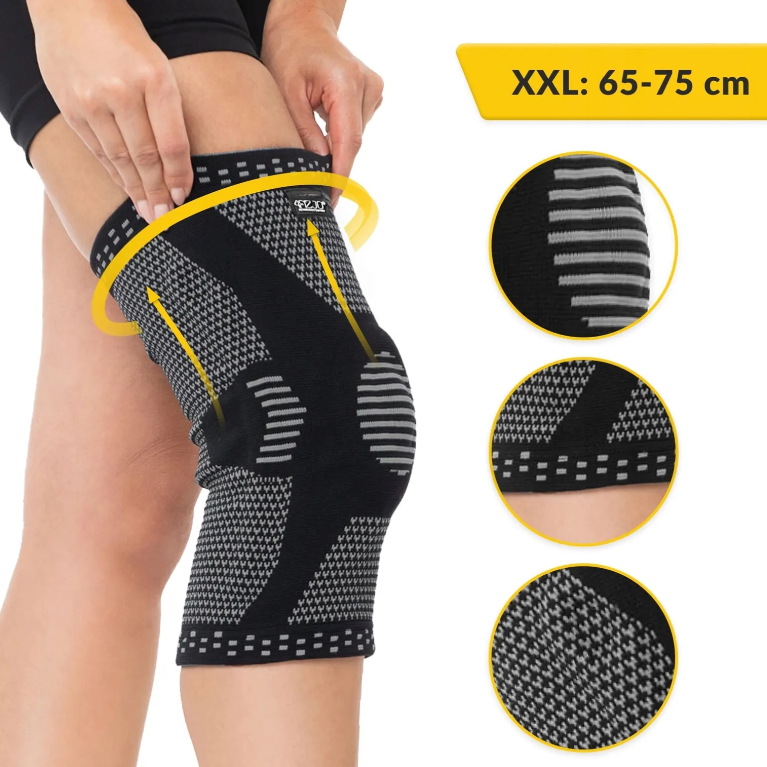Elastyczna opaska na kolano ze stabilizacją rzepki XXL szara
