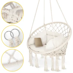 Huśtawka ogrodowa z poduszką BOHO beżowa