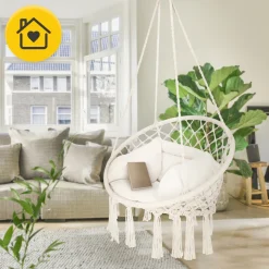 Huśtawka ogrodowa z poduszką BOHO beżowa