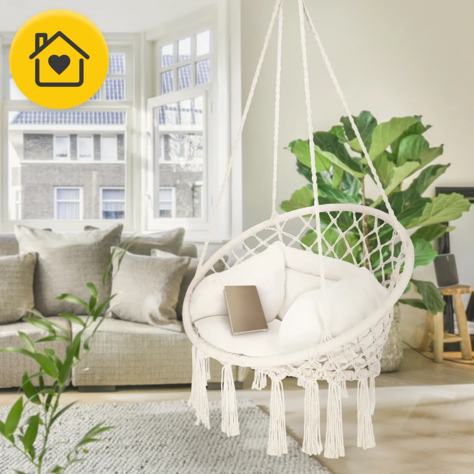 Huśtawka ogrodowa z poduszką BOHO beżowa