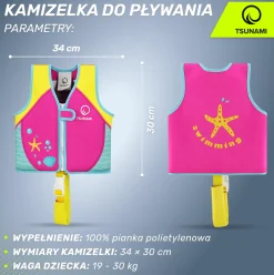 Kamizelka do pływania dla dzieci 3-6 lat TSUNAMI różowa