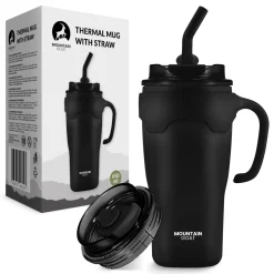 Kubek termiczny ze słomką 650 ml czarny