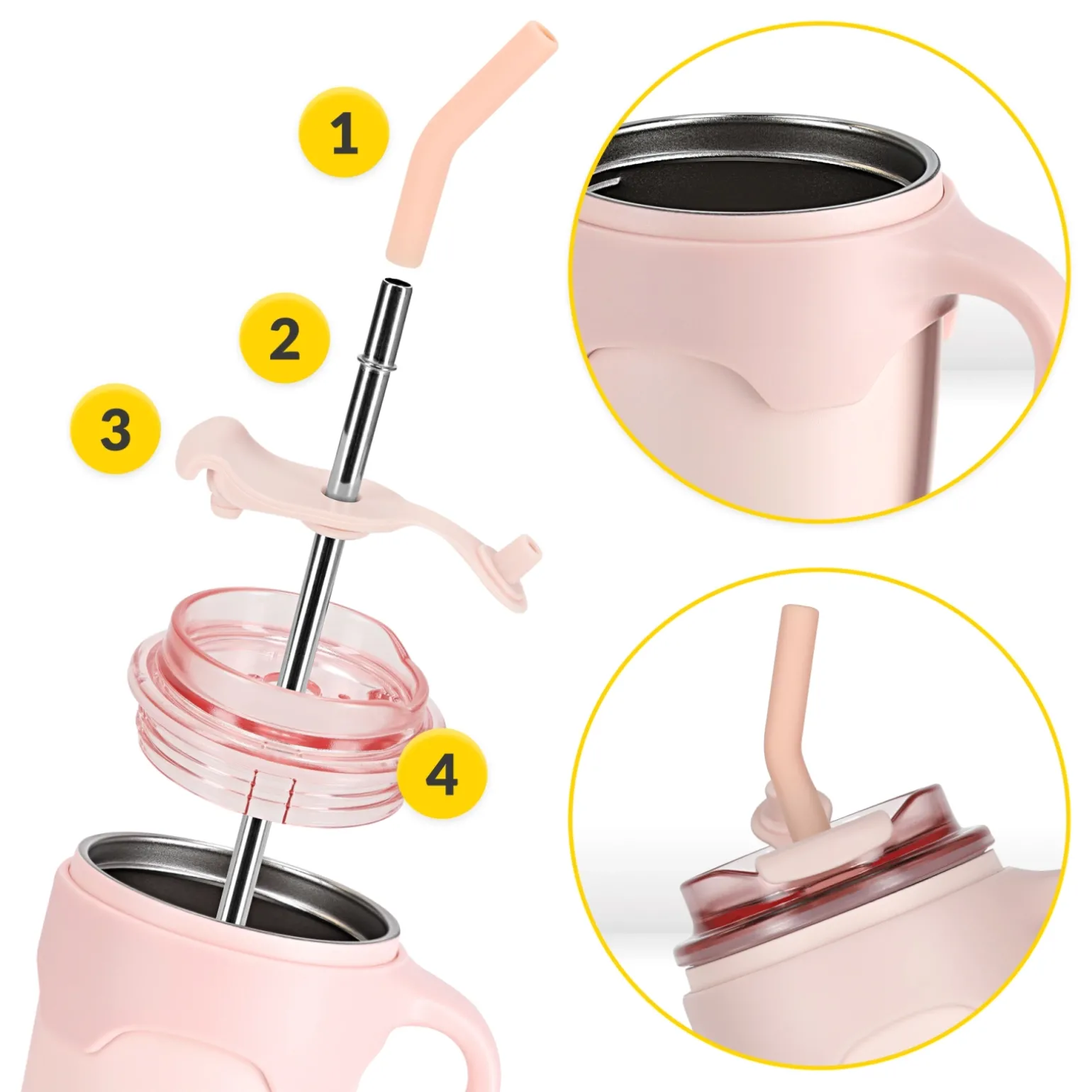 Kubek termiczny ze słomką 650 ml różowy