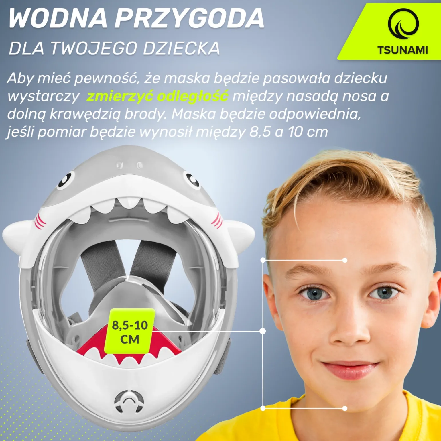 Maska do nurkowania dla dzieci TSUNAMI SHARK szara