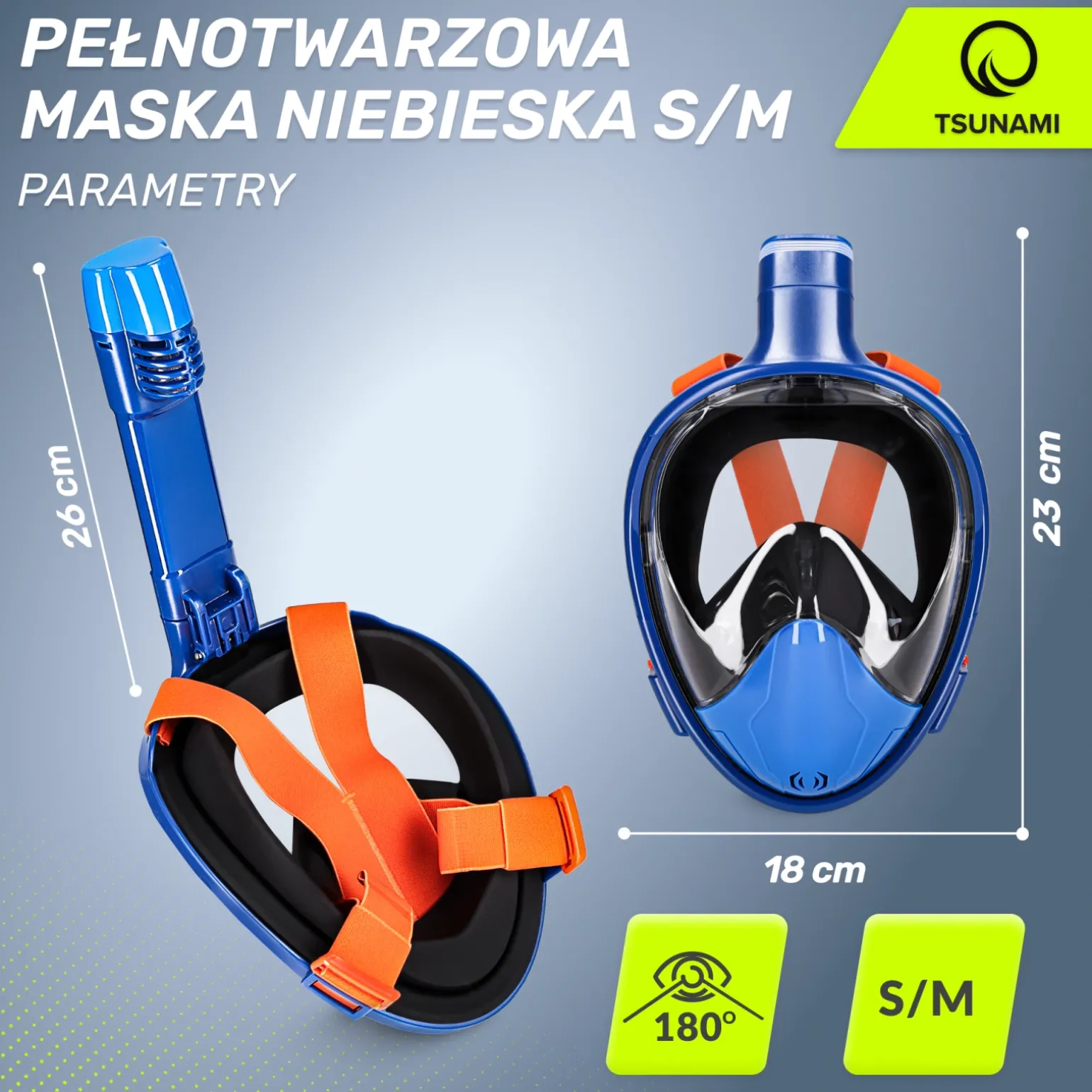 Maska do nurkowania pełnotwarzowa TSUNAMI S/M niebieska
