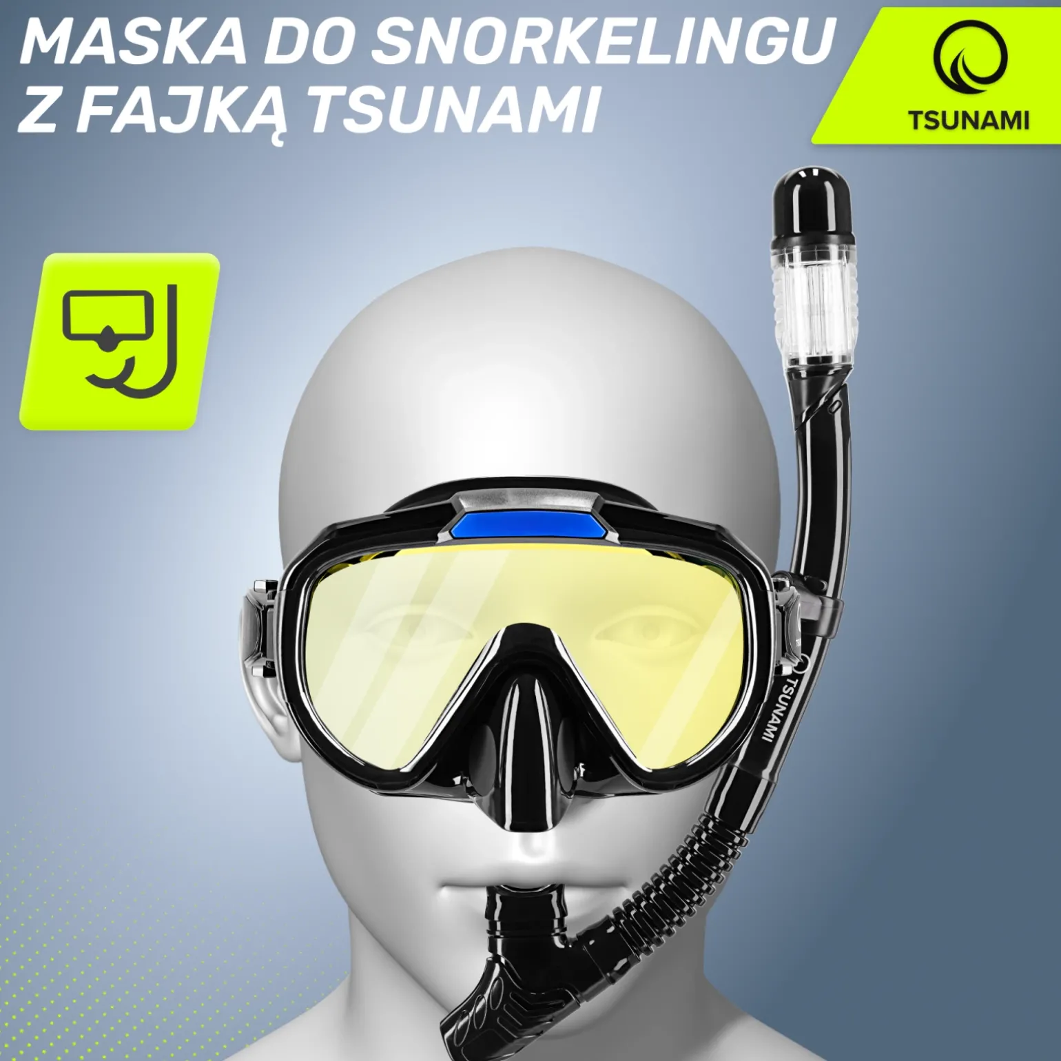 Maska do nurkowania snorkelingu z rurką TSUNAMI czarna