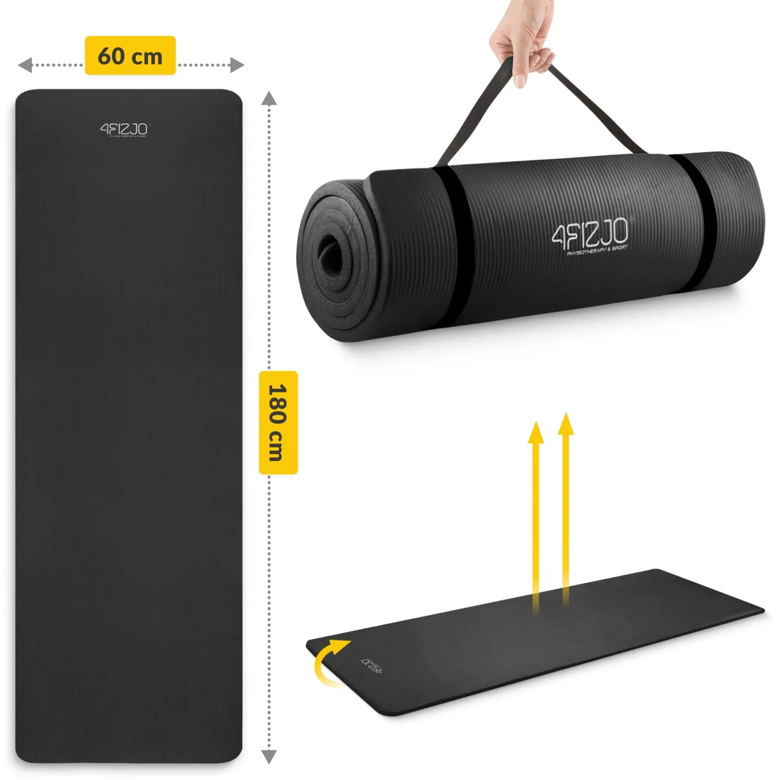 Mata do ćwiczeń fitness i jogi NBR 180 × 60 × 1 cm czarna