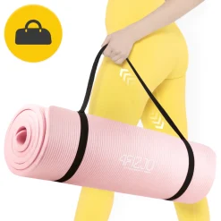 Mata do ćwiczeń fitness i jogi NBR 180 × 60 × 1,5 cm jasnoróżowa