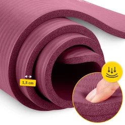 Mata do ćwiczeń fitness i jogi NBR 190 × 100 × 1,5 cm bordowa