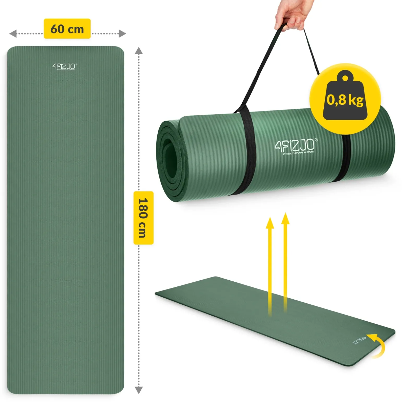 Mata do ćwiczeń fitness i jogi NBR 180 × 60 × 1 cm szałwiowa zieleń