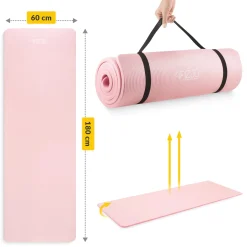 Mata do ćwiczeń fitness i jogi NBR 180 × 60 × 1 cm jasnoróżowa