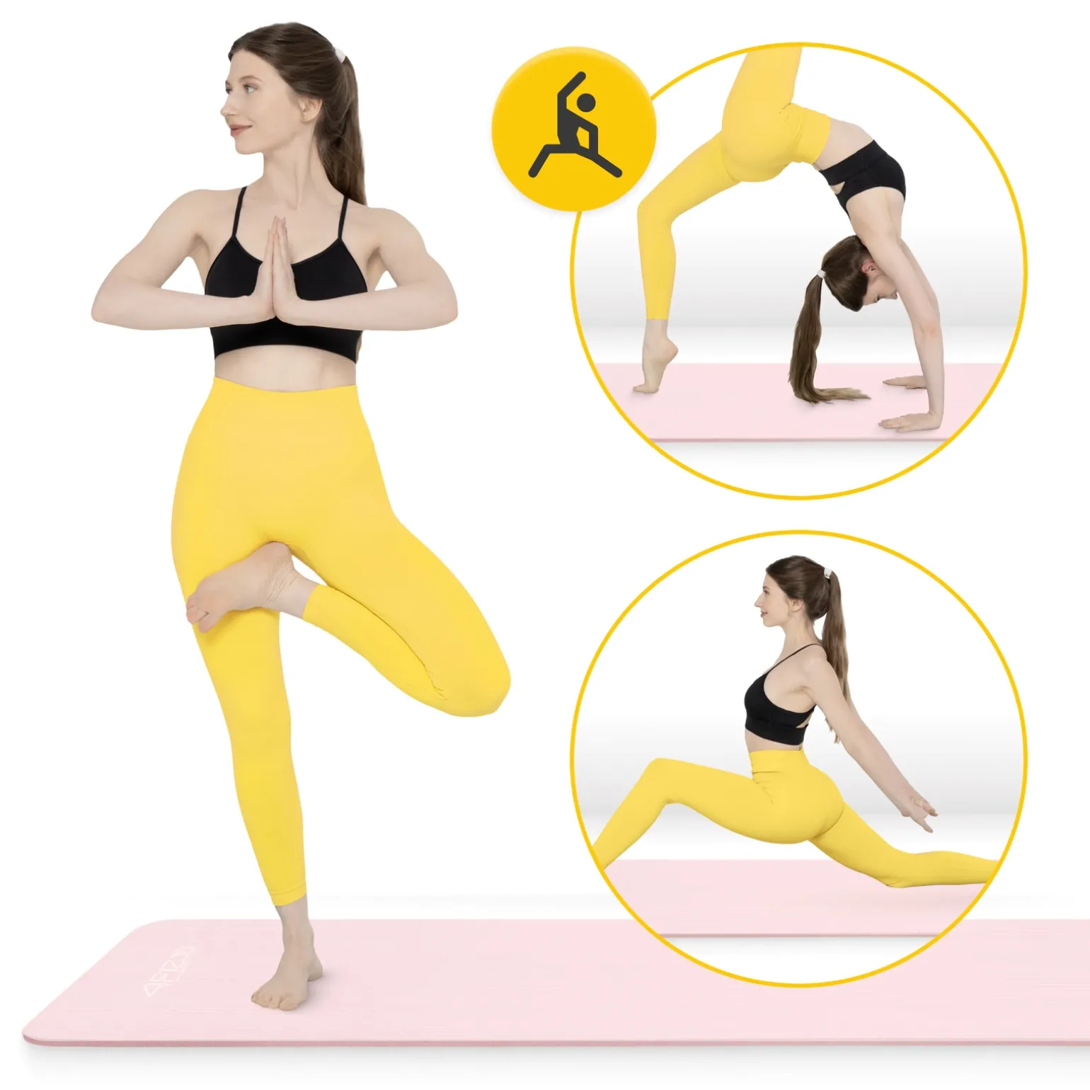 Mata do ćwiczeń fitness i jogi NBR 180 × 60 × 1 cm jasnoróżowa