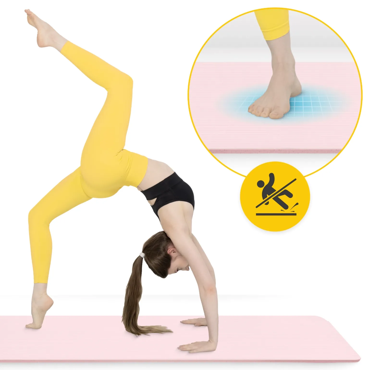 Mata do ćwiczeń fitness i jogi NBR 180 × 60 × 1 cm jasnoróżowa