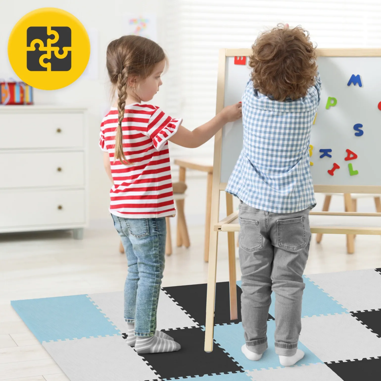 Mata edukacyjna dla dzieci puzzle 180 x 180 cm błękitna