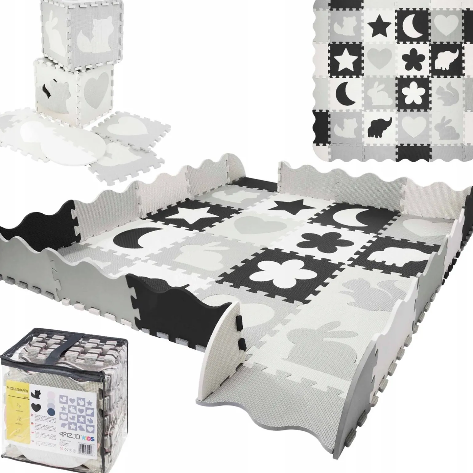 Mata edukacyjna dla dzieci puzzle 150 x 150 cm szara
