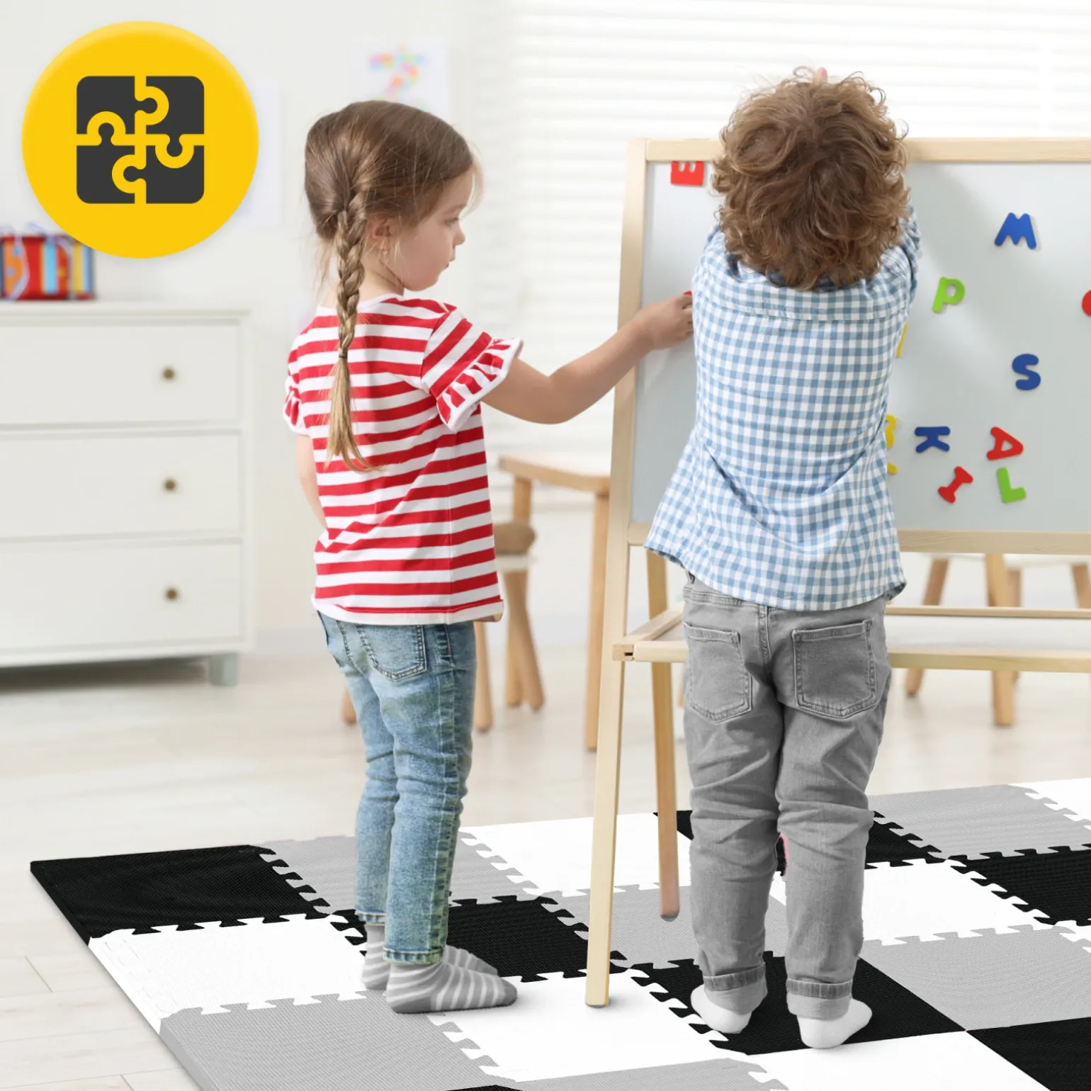 Mata edukacyjna dla dzieci puzzle 90 x 90 cm szara