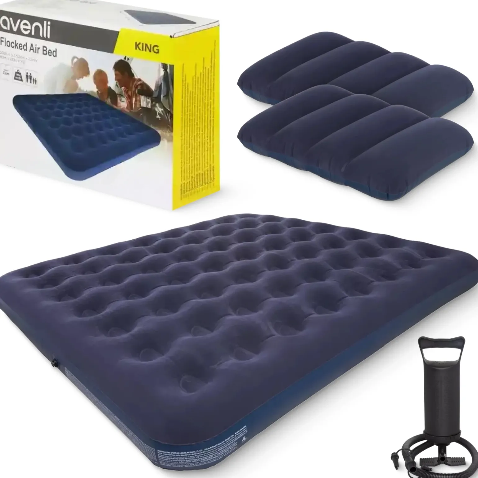 Materac dmuchany dwuosobowy Avenli 203 x 152 x 22 cm z pompką i poduszkami