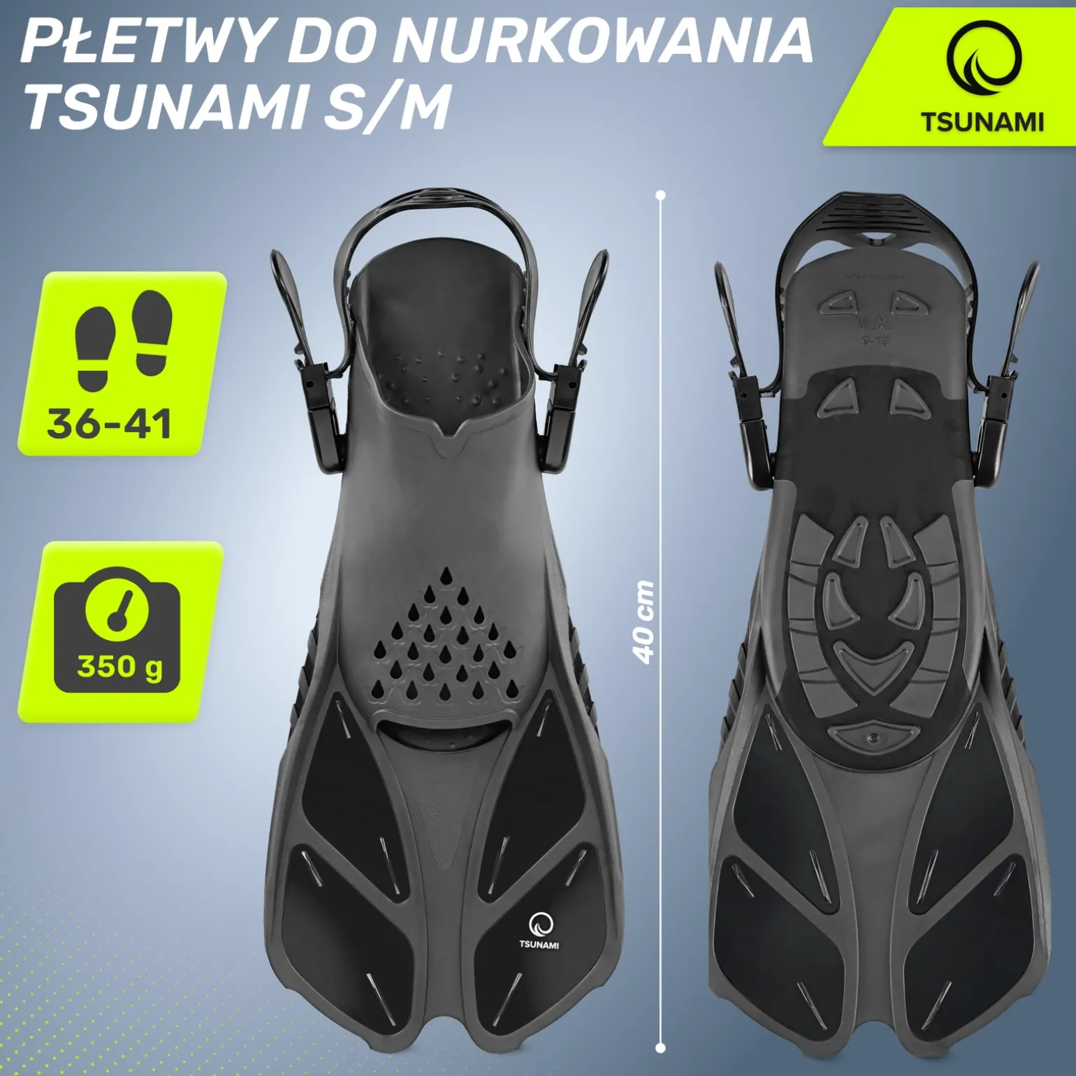 Płetwy do pływania TSUNAMI S/M szare