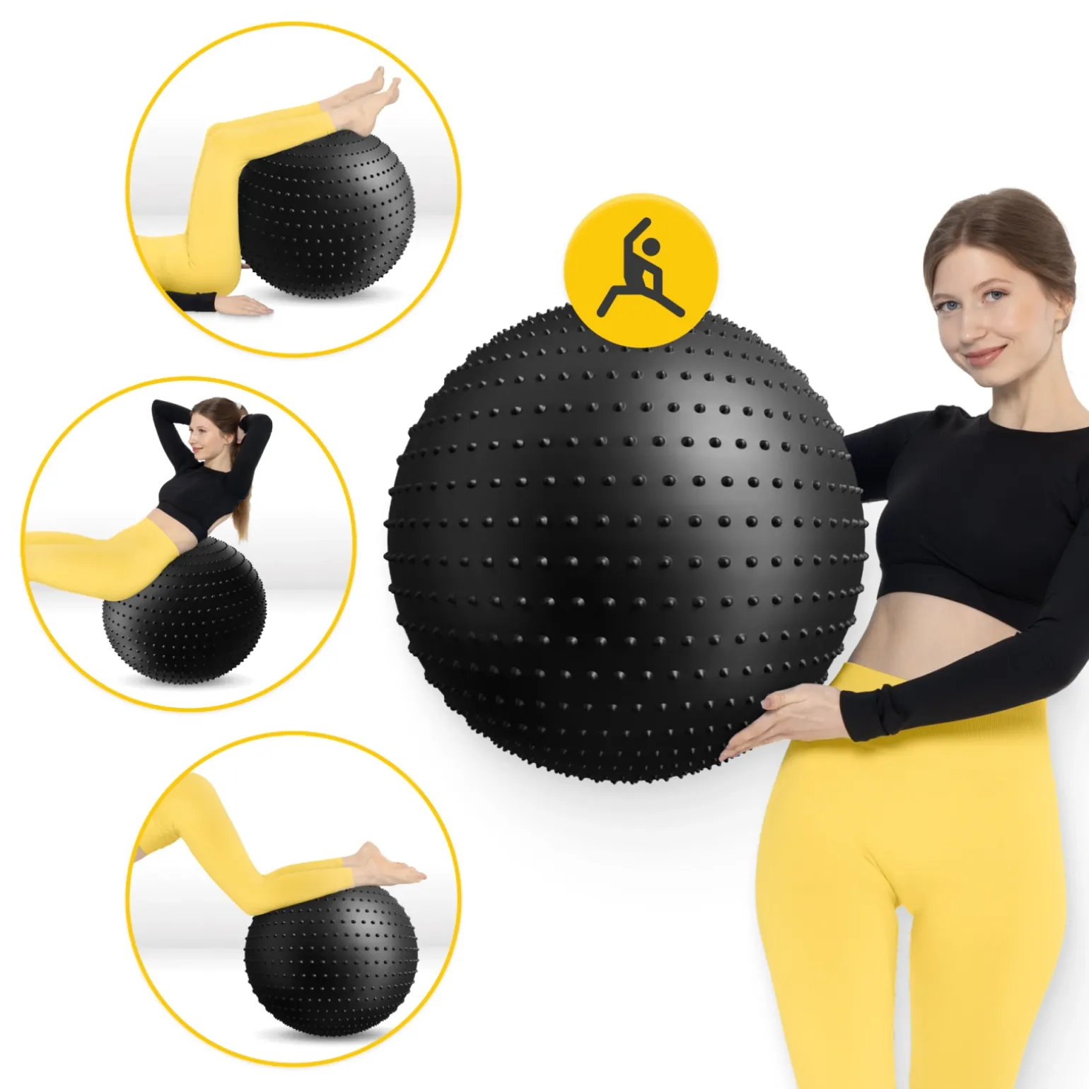 Piłka rehabilitacyjna z kolcami 65 cm czarna