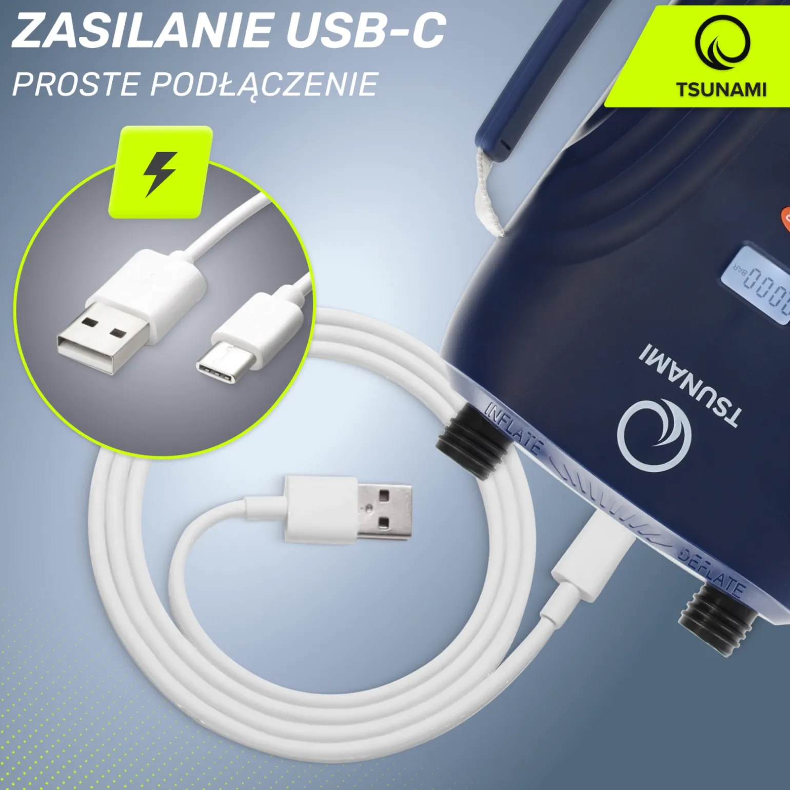 Pompka elektryczna do deski SUP TSUNAMI z akumulatorem