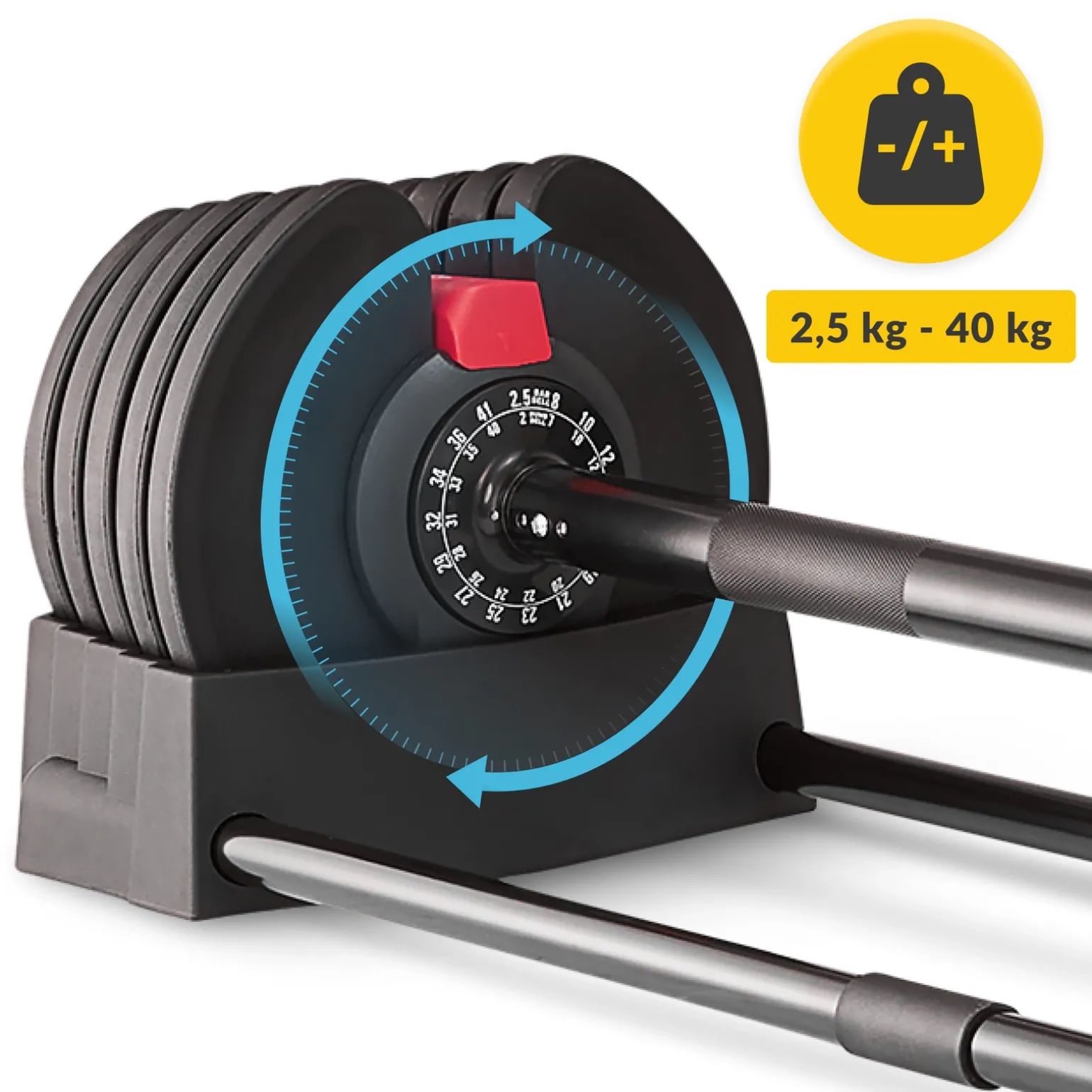 Regulowany hantel i sztanga 2w1 PREMIUM 2,5-40 kg