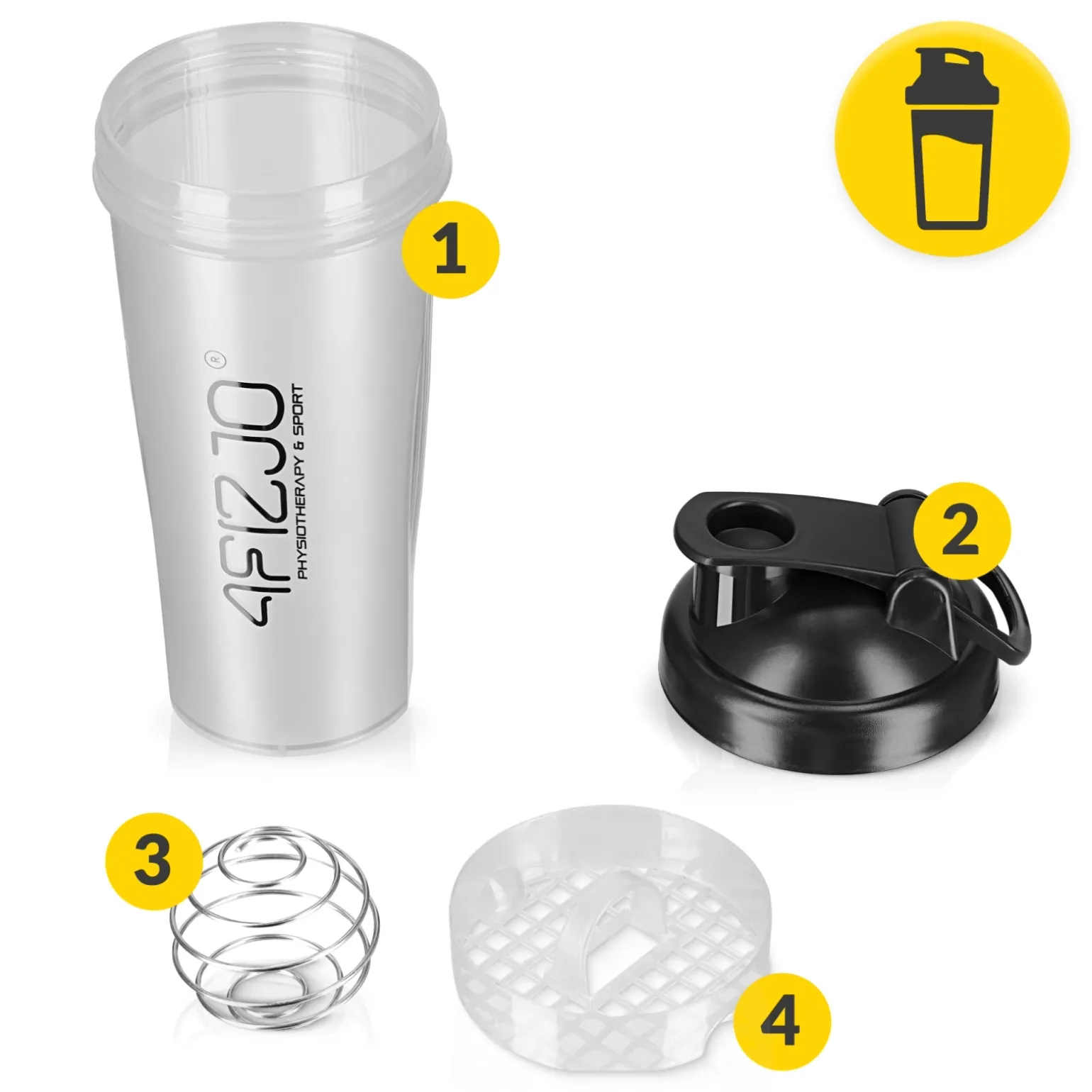 Shaker sportowy PRO do odżywek z siateczką 650 ml