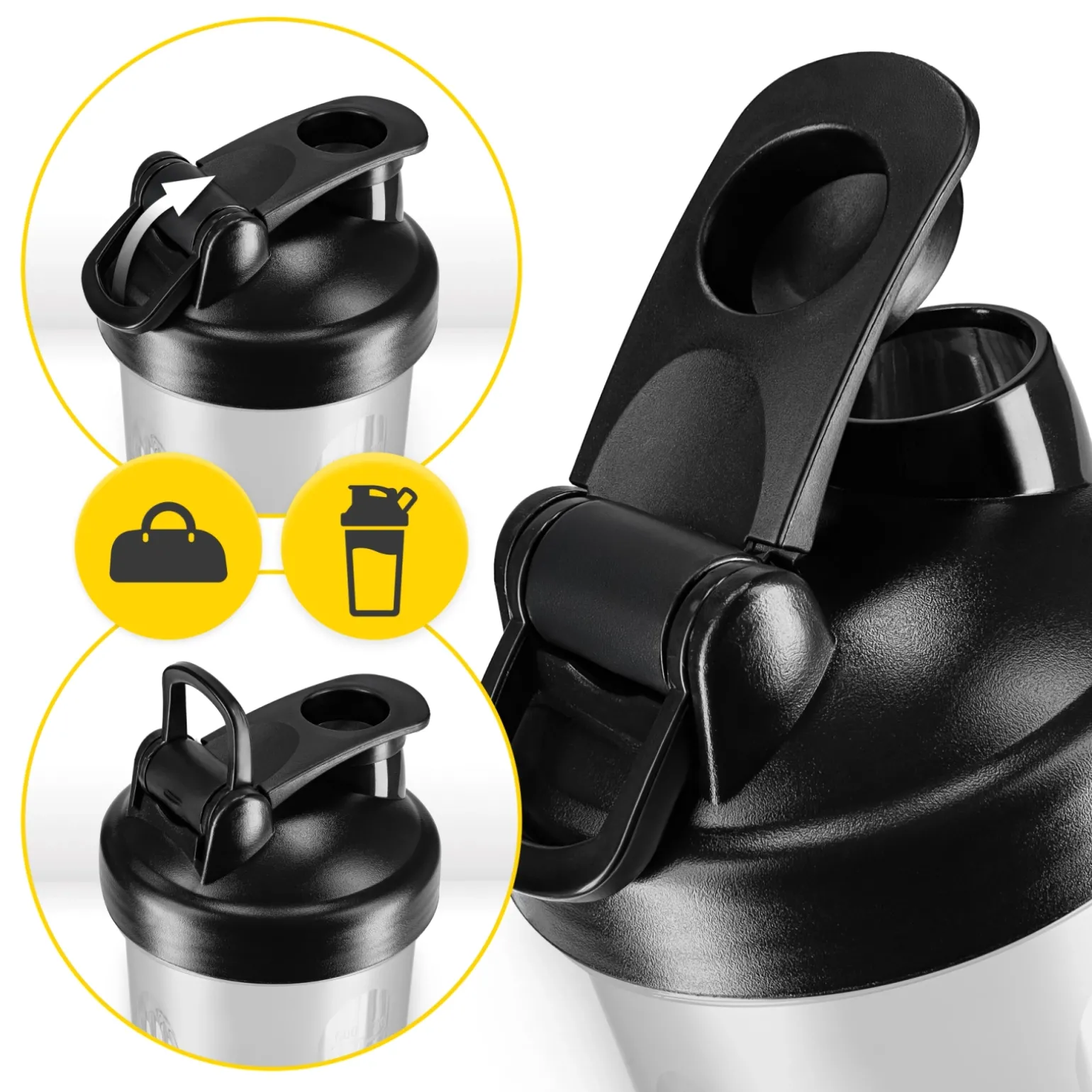 Shaker sportowy PRO do odżywek z siateczką 650 ml