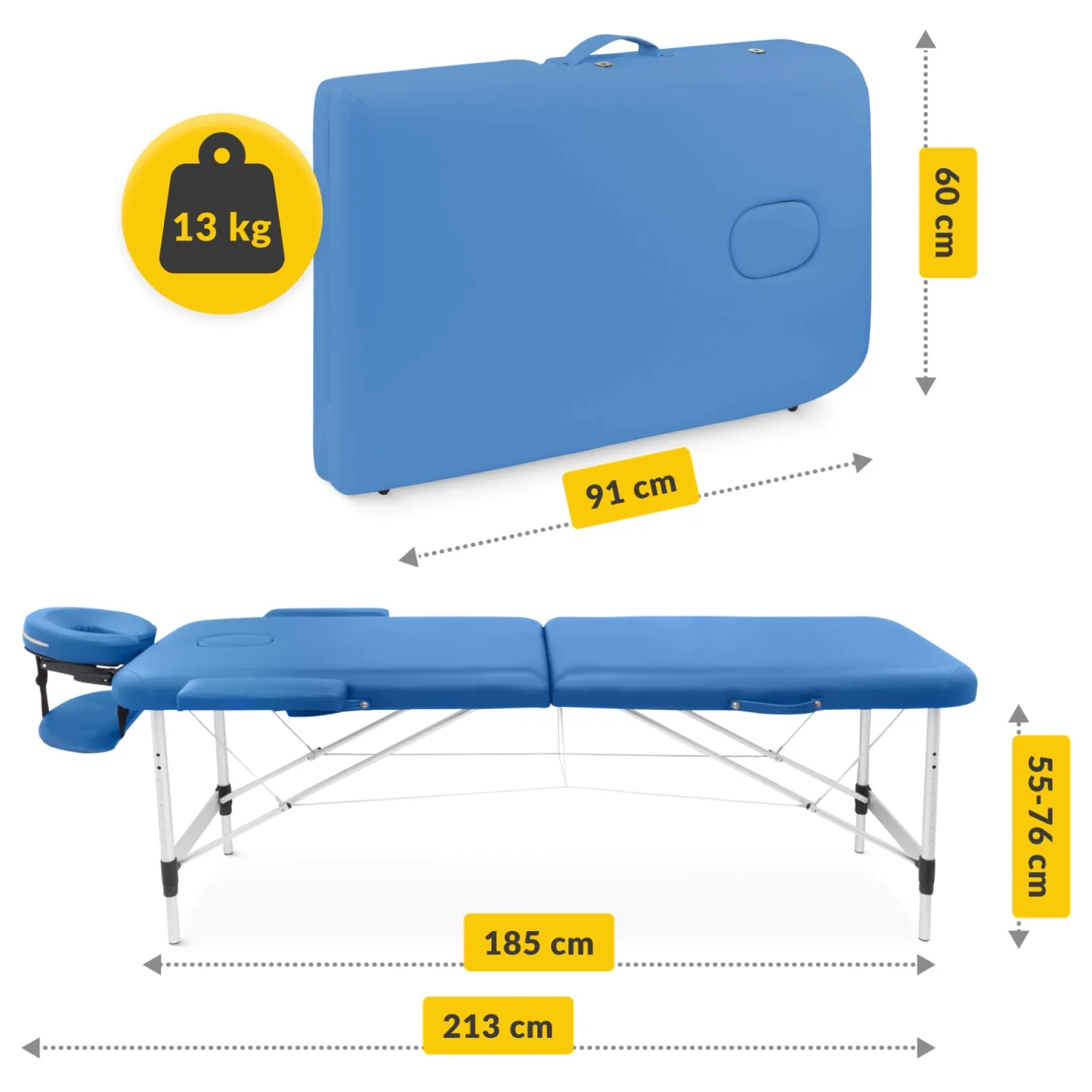 Stół do masażu aluminiowy 60 cm niebieski