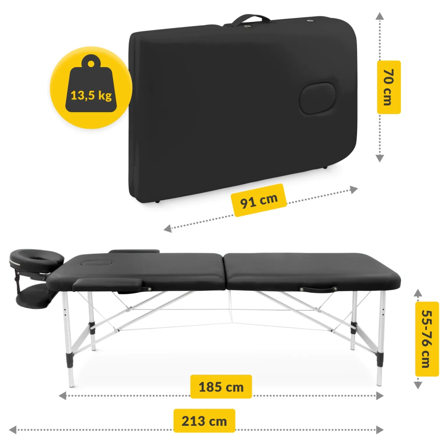 Stół do masażu aluminiowy 70 cm czarny
