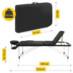 Stół do masażu aluminiowy z regulacją blatu 60 cm czarny
