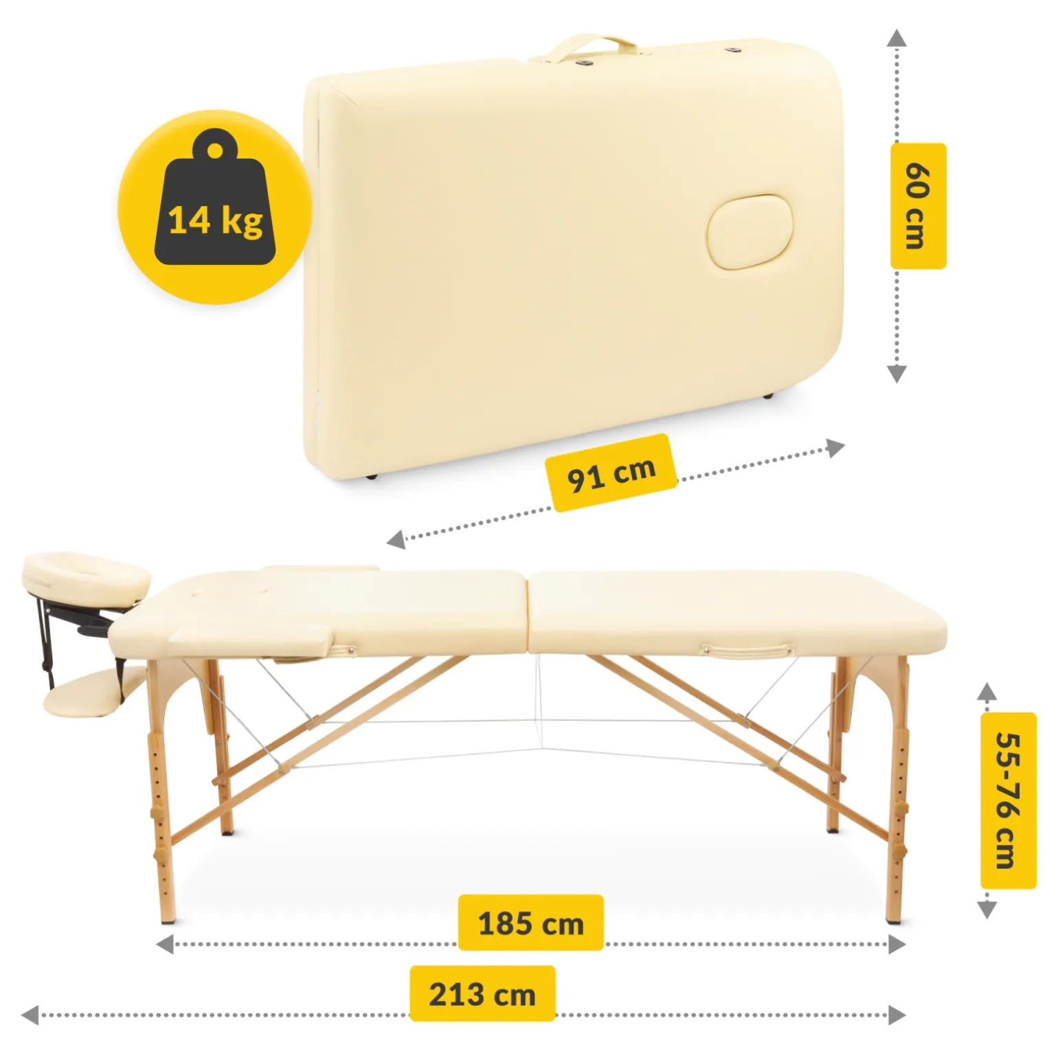 Stół do masażu drewniany 60 cm beżowy