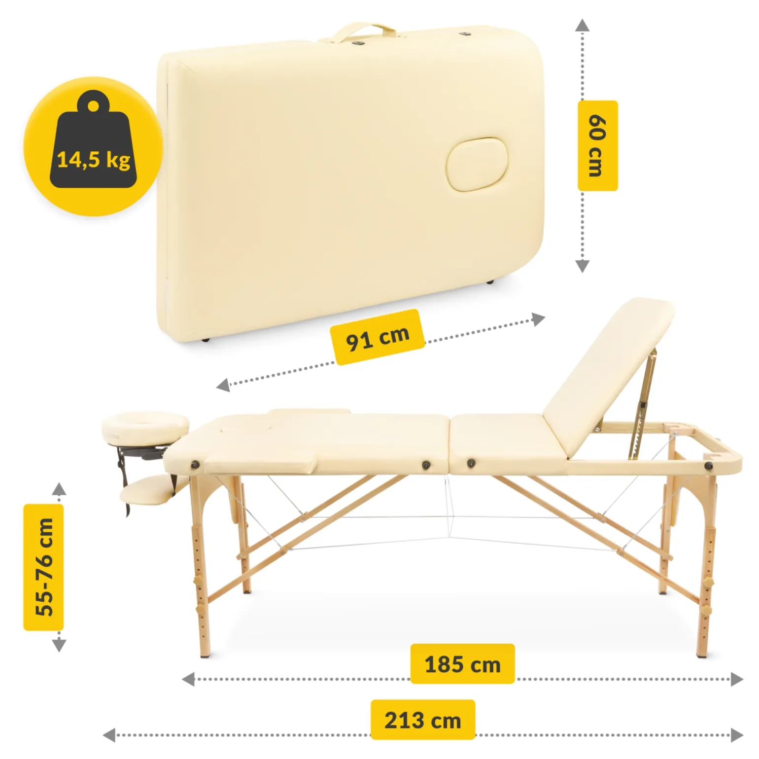 Stół do masażu drewniany z regulacją blatu 60 cm beżowy